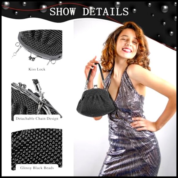 Vintage Beaded Clutch Purse Rhinestone Evening Bag Formal Wedding Party